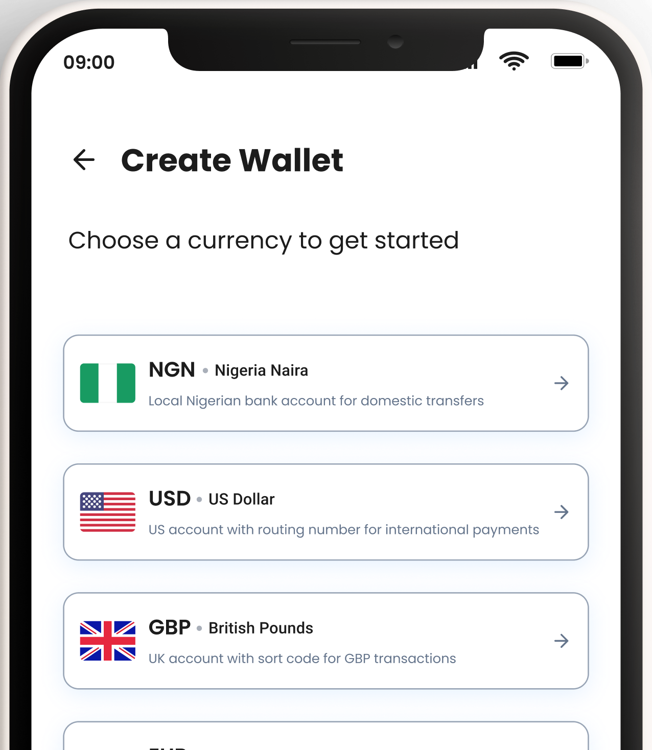 Create a wallet of any currency